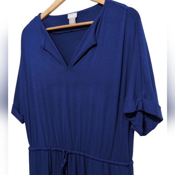 Chico's Split Neck Tie Waist Dress Royal Blue size 1(8/10) Medium Rayon - Picture 3 of 11